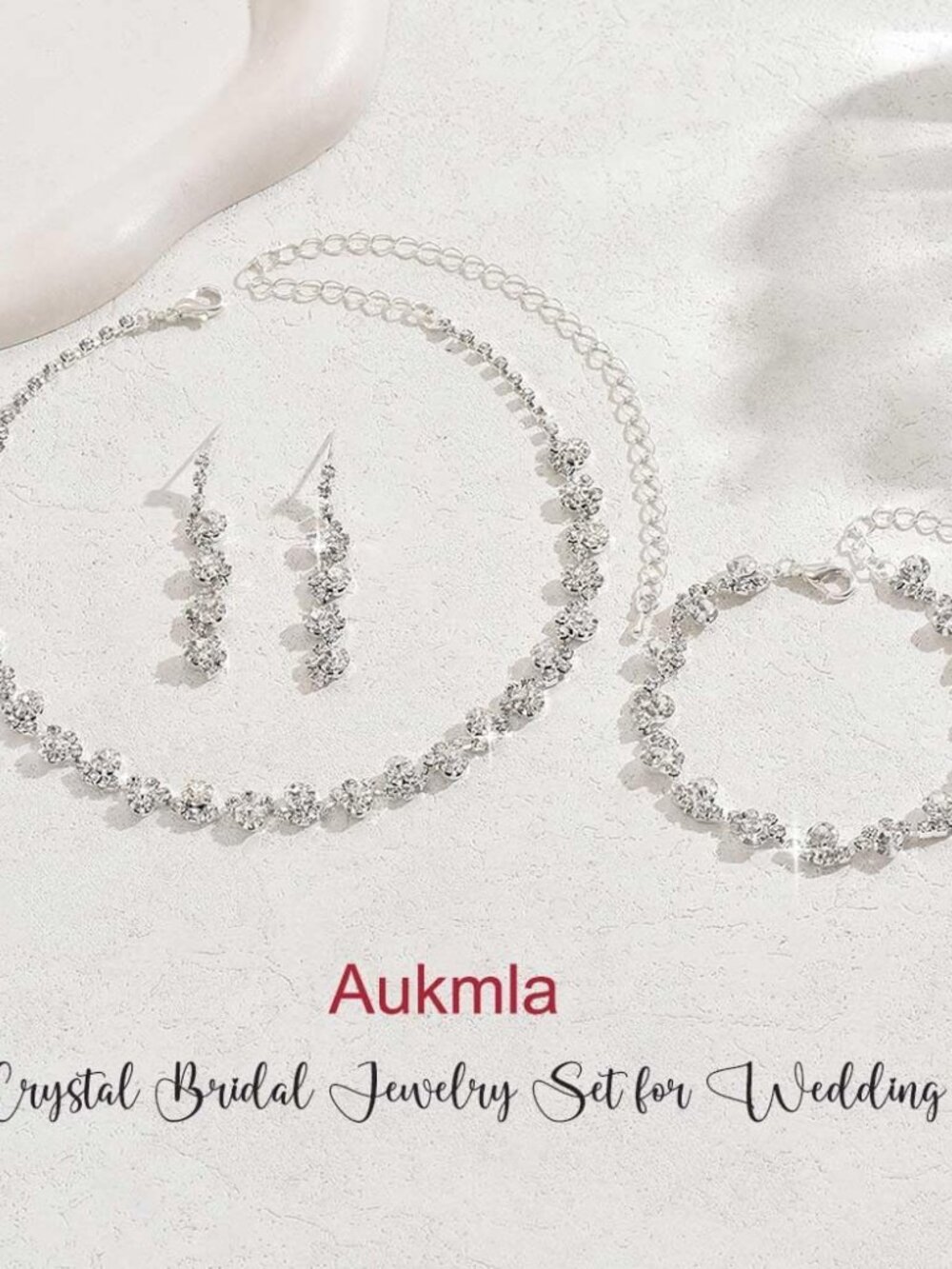 Bridal Wedding Jewelry Set Silver Rhinestones Choker Necklaces Earrings Bracelet - Picture 4 of 7